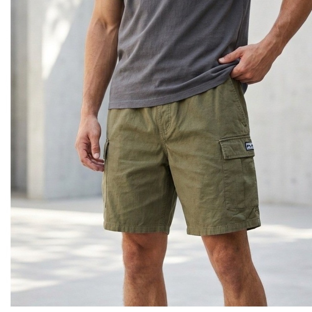 Obey Ripstop Cargo Shorts S Green Cotton Elastic Waist Streetwear Gorpcore